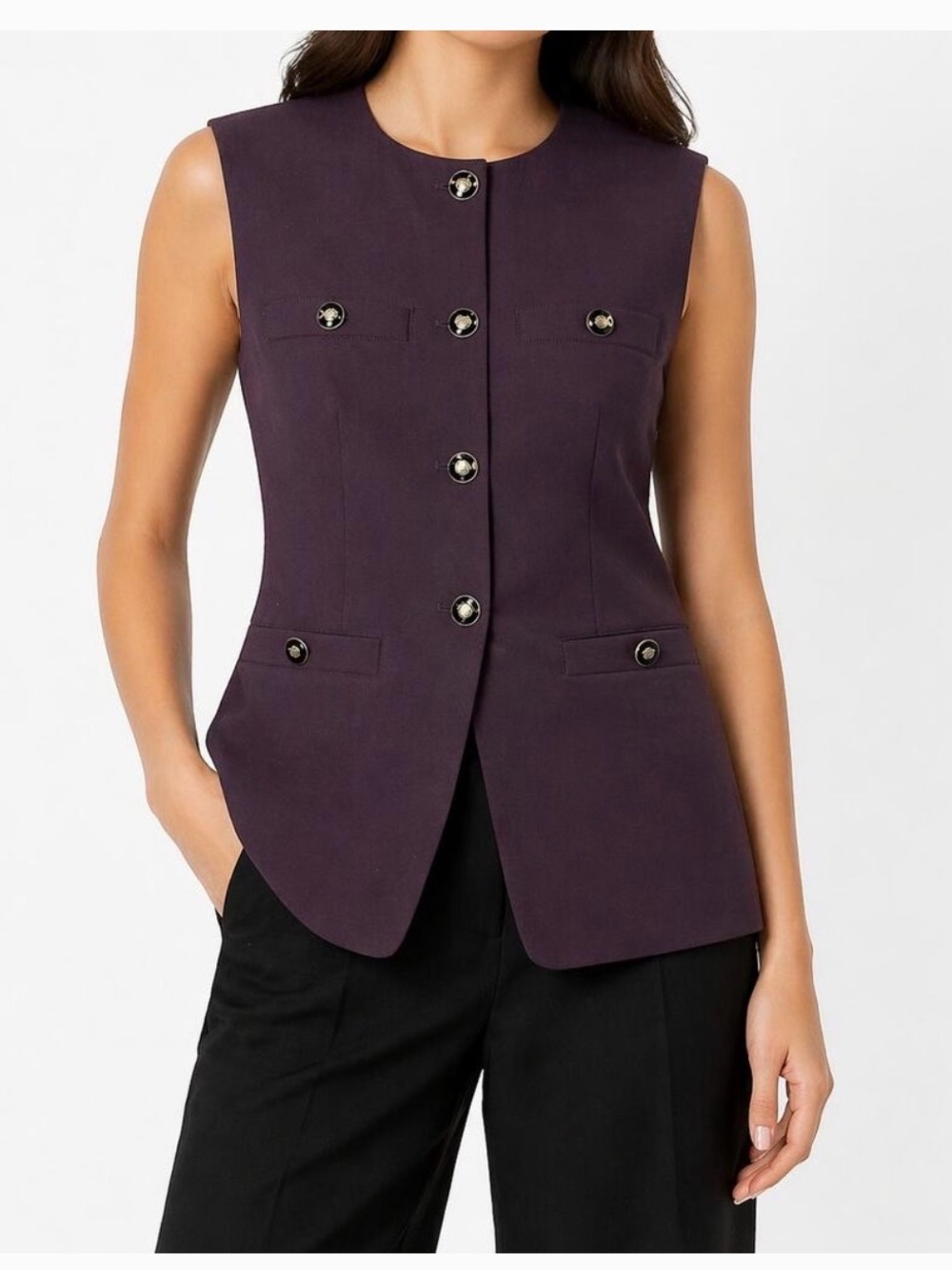 Rachel Zoe Sleeveless Tailored Vest in Deep Plum